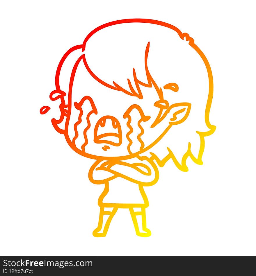 warm gradient line drawing cartoon crying vampire girl