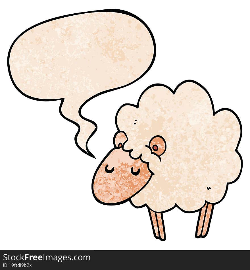 cartoon sheep and speech bubble in retro texture style