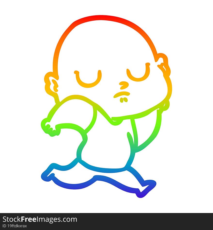 rainbow gradient line drawing of a cartoon bald man