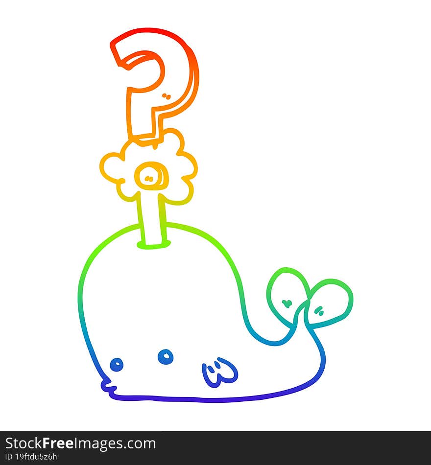 Rainbow Gradient Line Drawing Cartoon Curious Whale