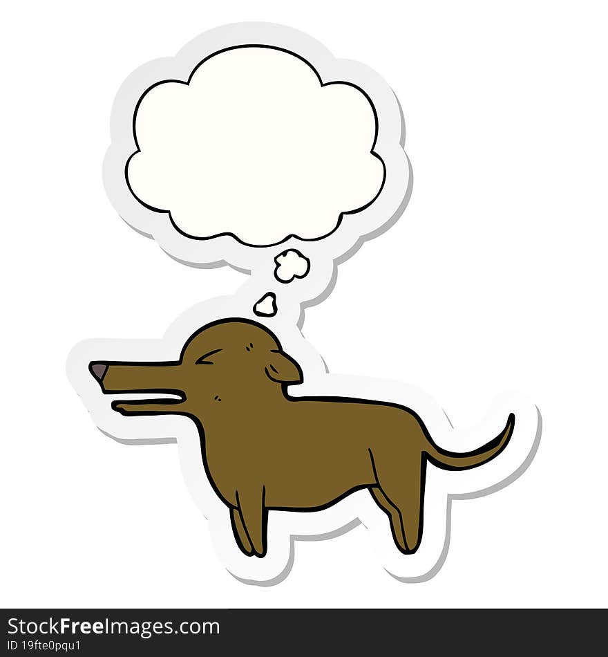 cartoon dog and thought bubble as a printed sticker