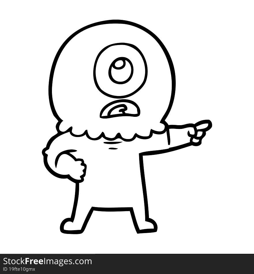 cartoon cyclops alien spaceman pointing. cartoon cyclops alien spaceman pointing