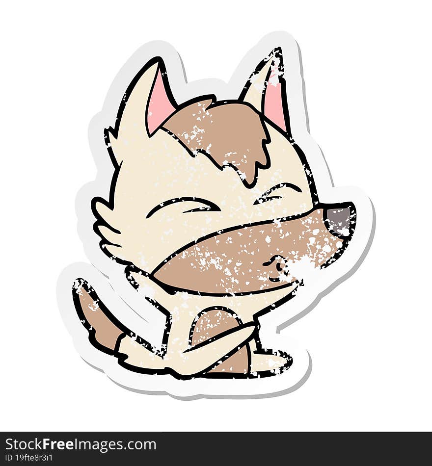 distressed sticker of a cartoon wolf whistling