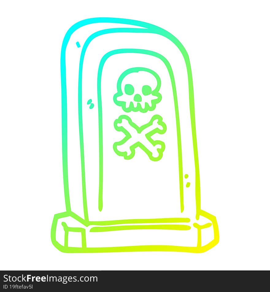 cold gradient line drawing of a cartoon grave stone