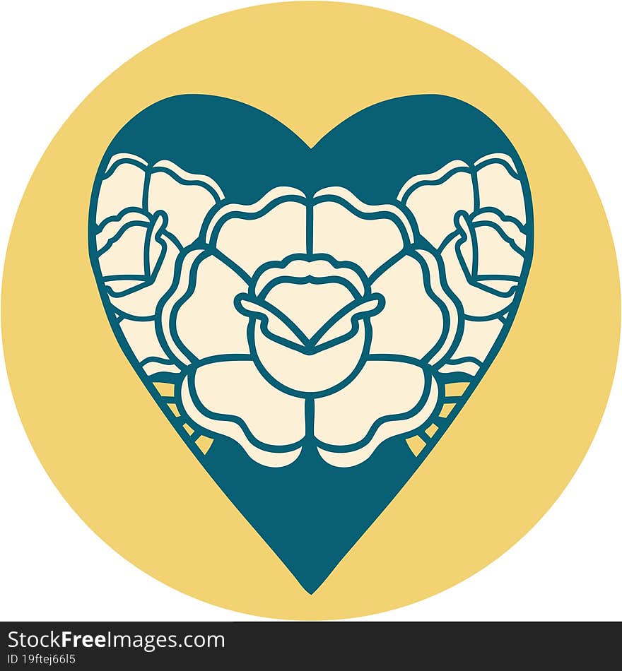 iconic tattoo style image of a heart and flowers. iconic tattoo style image of a heart and flowers