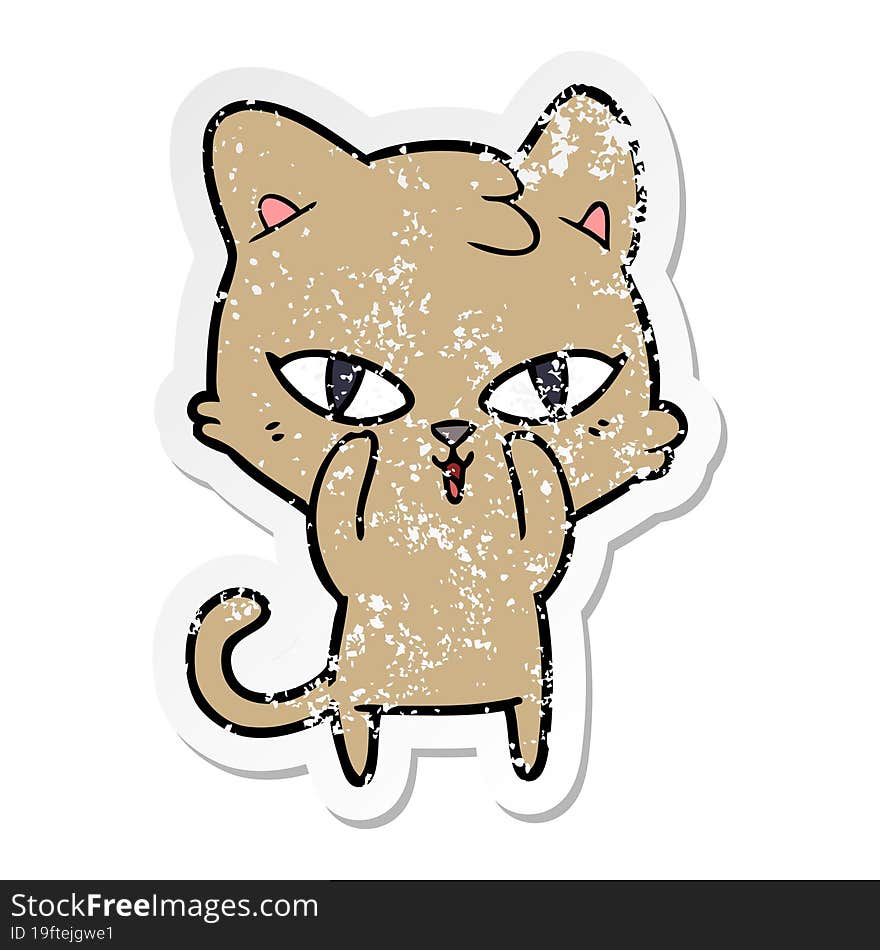 Distressed Sticker Of A Cartoon Cat