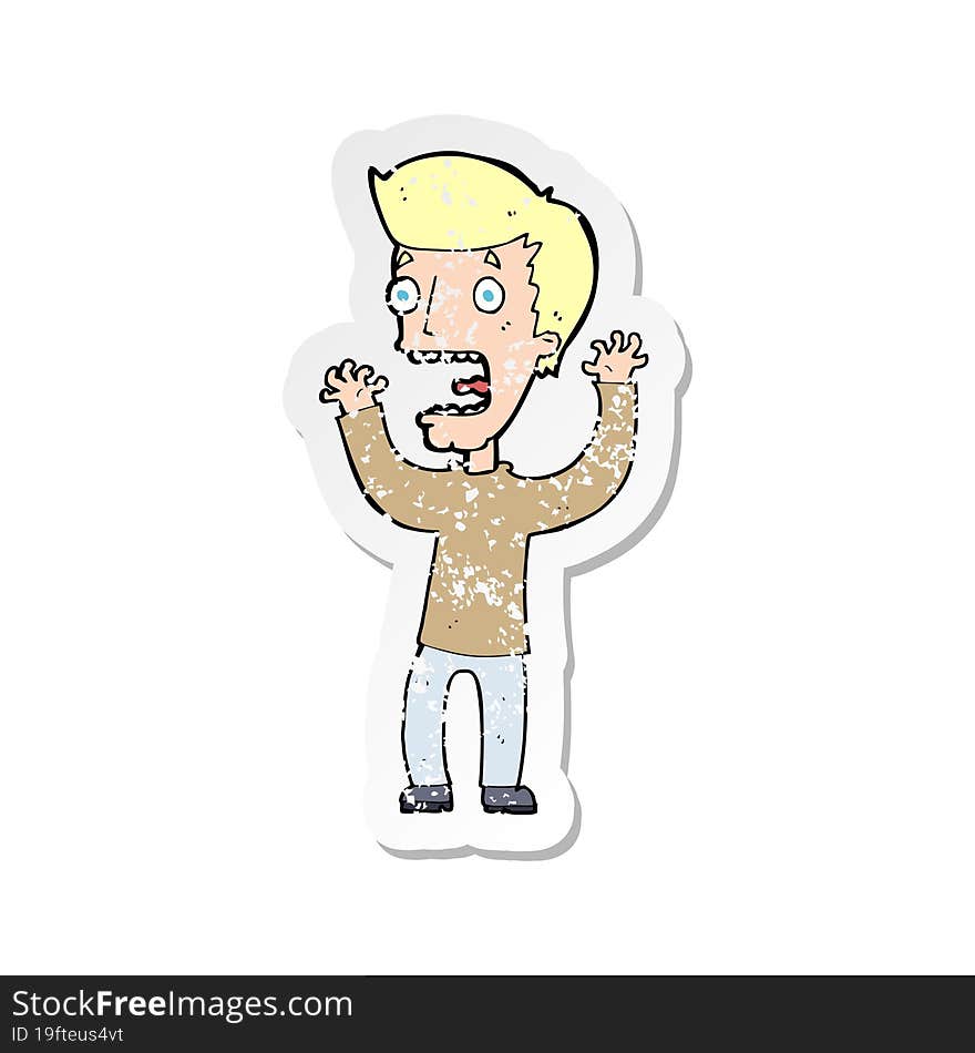 retro distressed sticker of a cartoon frightened man