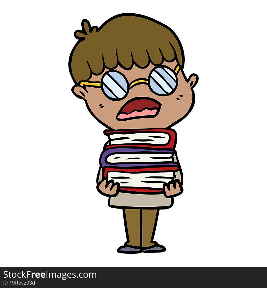 cartoon boy with books wearing spectacles. cartoon boy with books wearing spectacles