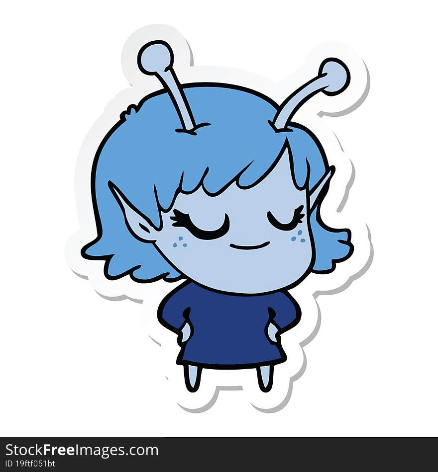 sticker of a smiling alien girl cartoon