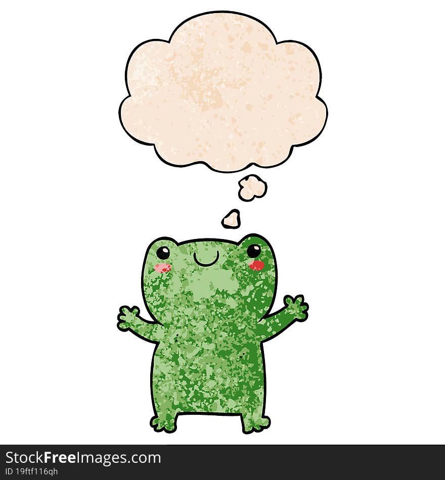 cute cartoon frog with thought bubble in grunge texture style. cute cartoon frog with thought bubble in grunge texture style