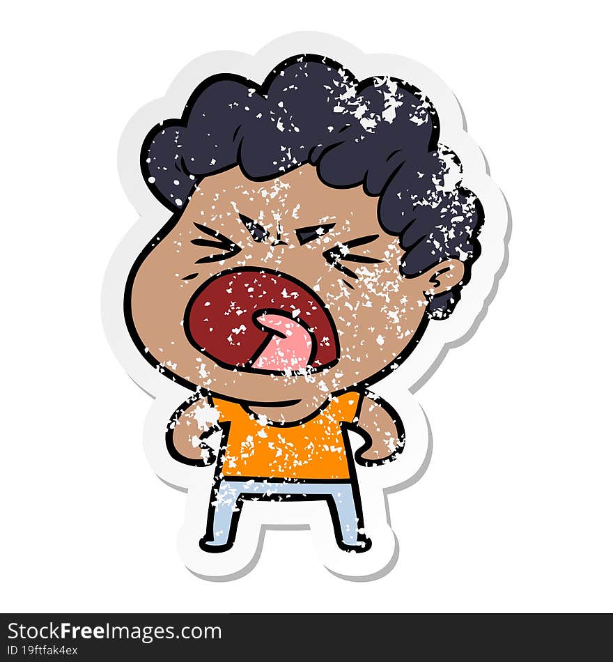 Distressed Sticker Of A Cartoon Furious Man