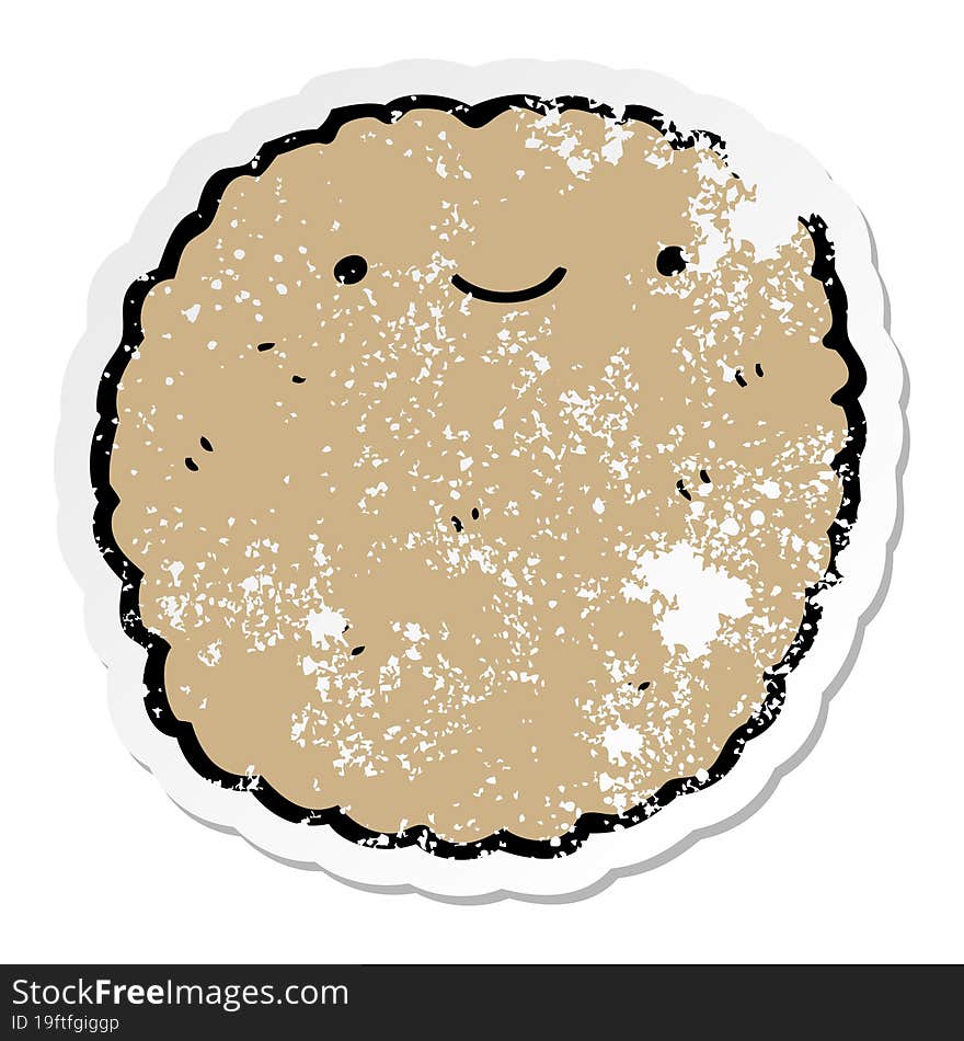 distressed sticker of a cartoon biscuit