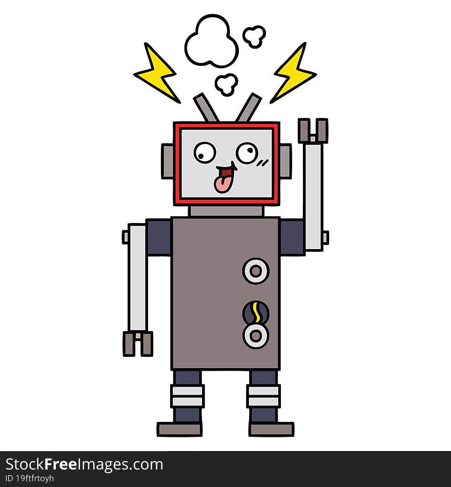 cute cartoon of a crazy broken robot