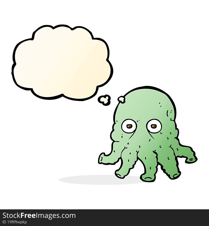 cartoon alien squid face with thought bubble