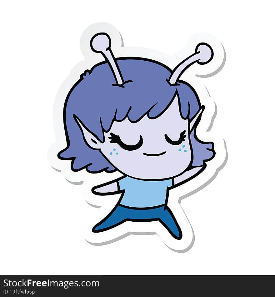 sticker of a smiling alien girl cartoon