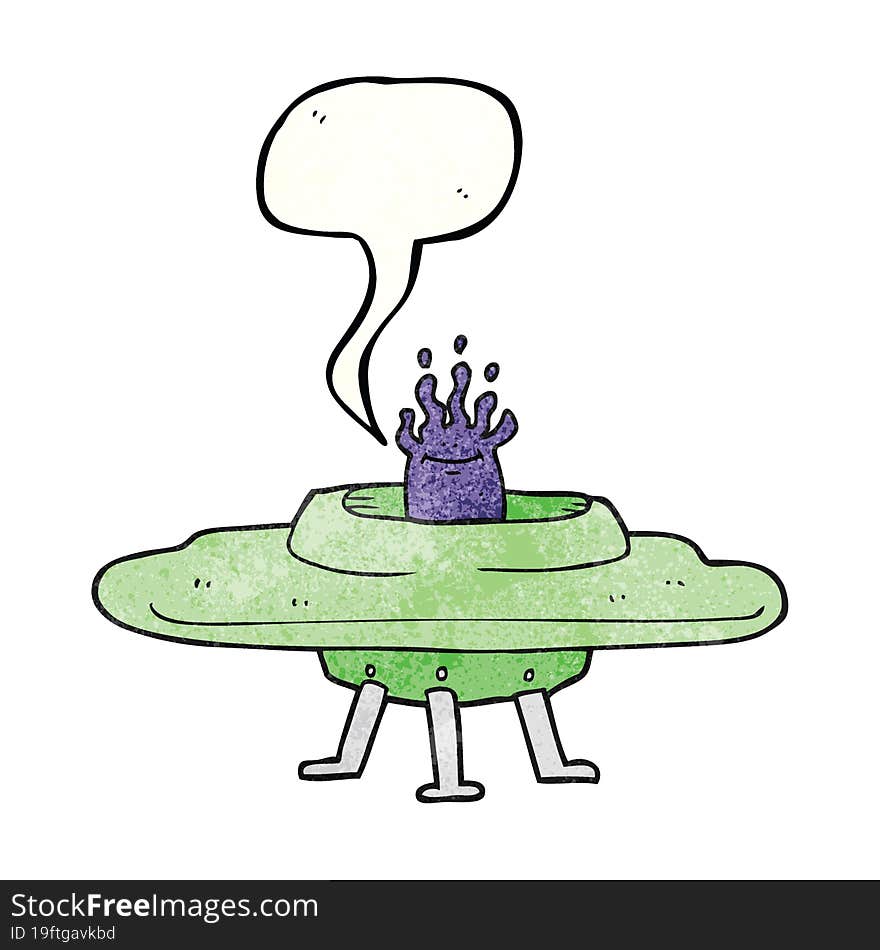 speech bubble textured cartoon flying saucer