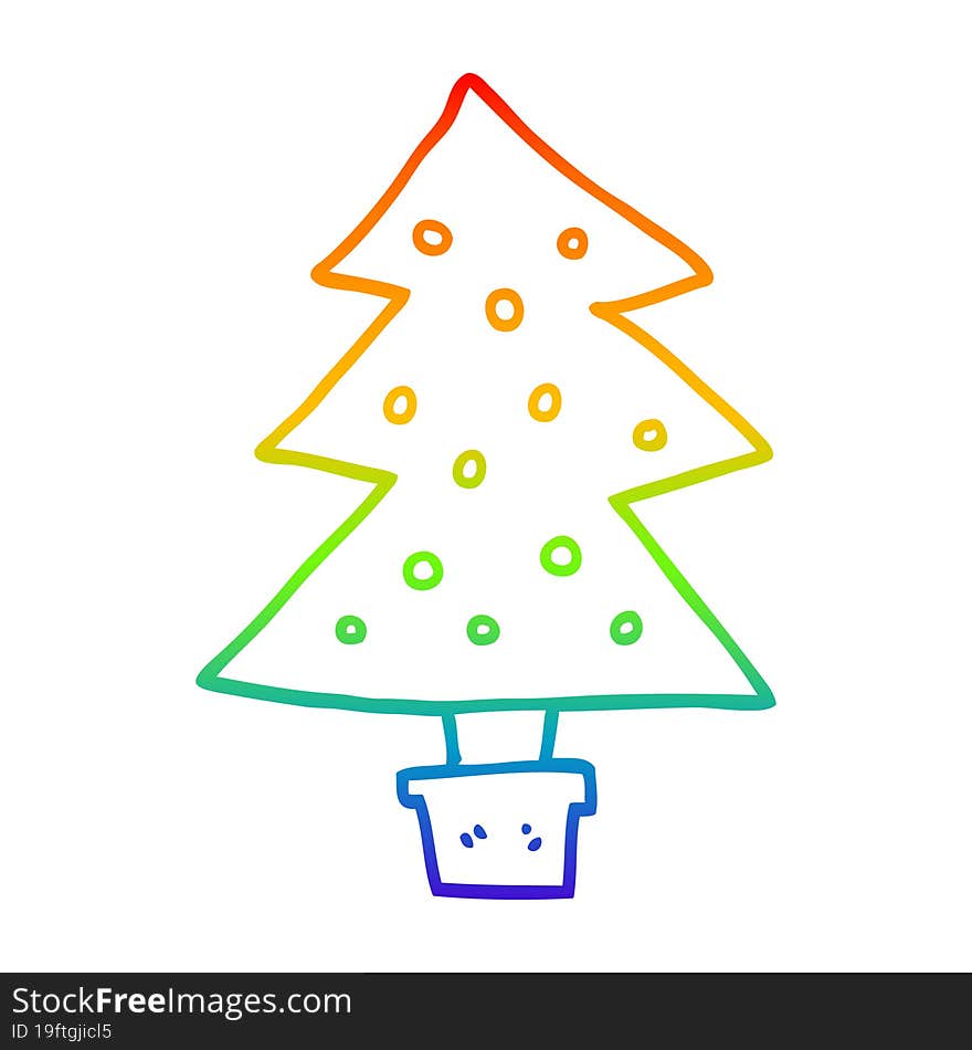 rainbow gradient line drawing of a cartoon christmas tree