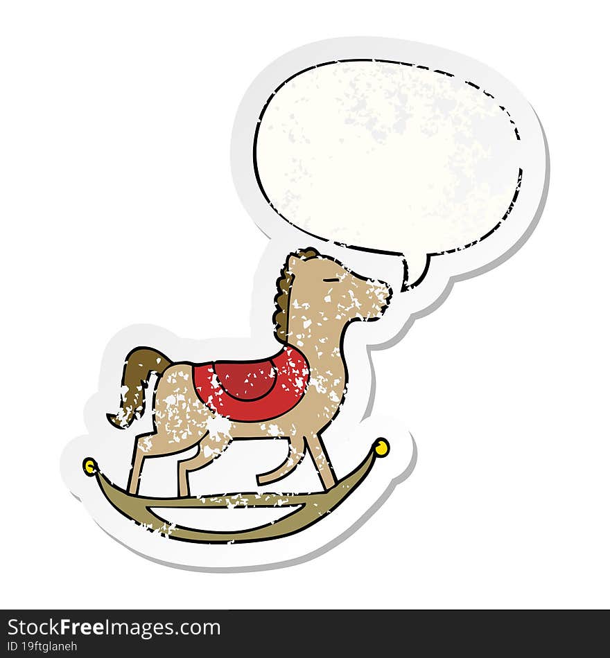 cartoon rocking horse and speech bubble distressed sticker