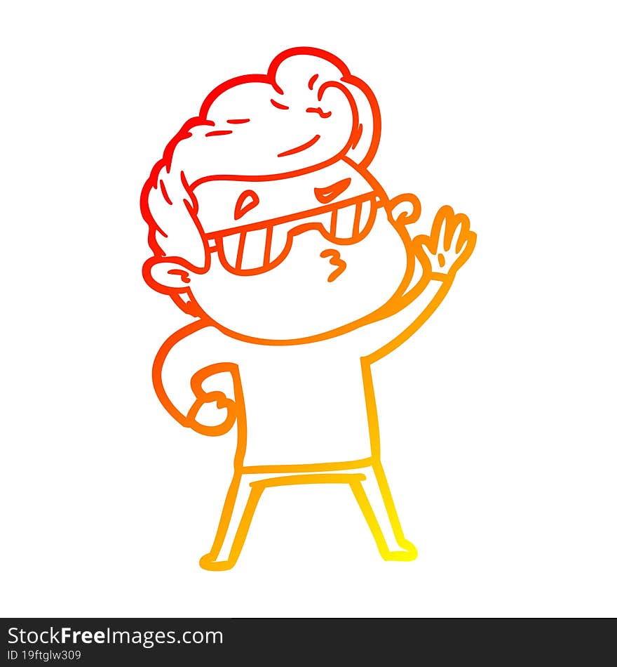 warm gradient line drawing of a cartoon cool guy