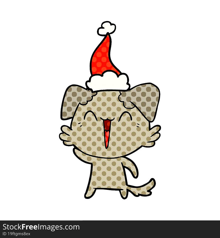 waving little dog comic book style illustration of a wearing santa hat