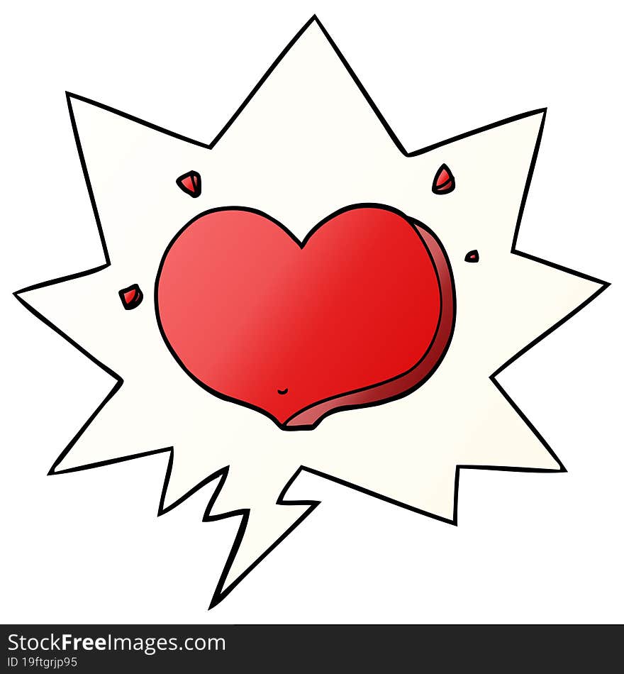 cartoon love heart with speech bubble in smooth gradient style