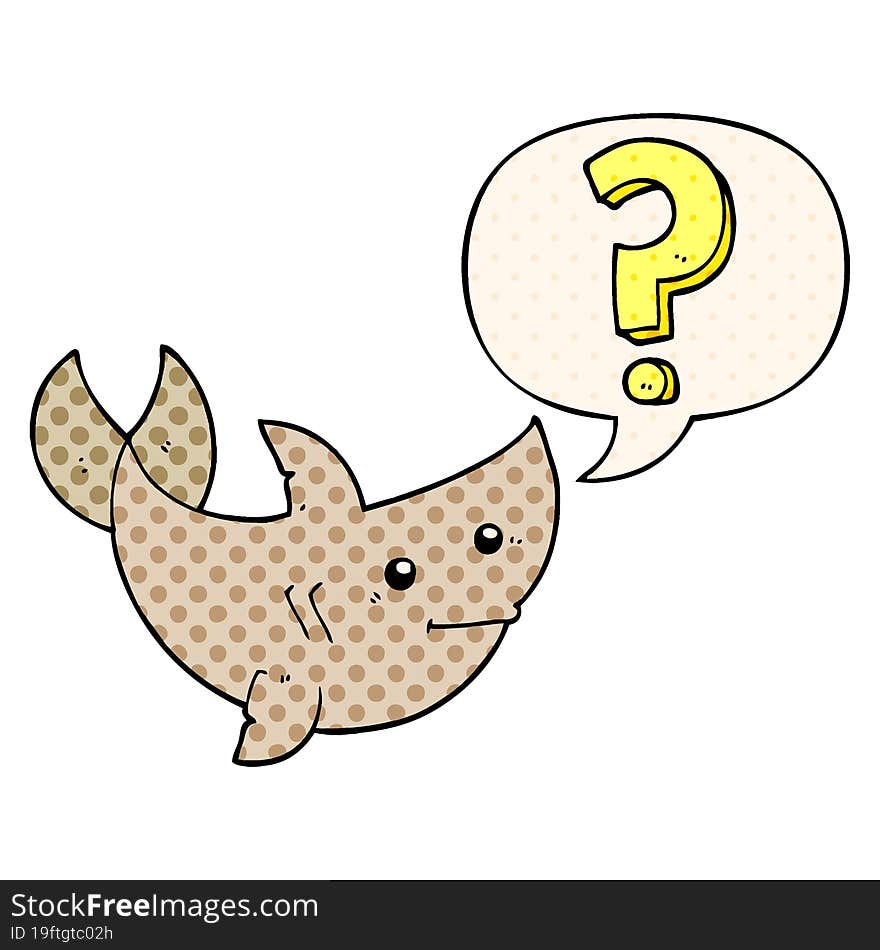 Cartoon Shark Asking Question And Speech Bubble In Comic Book Style