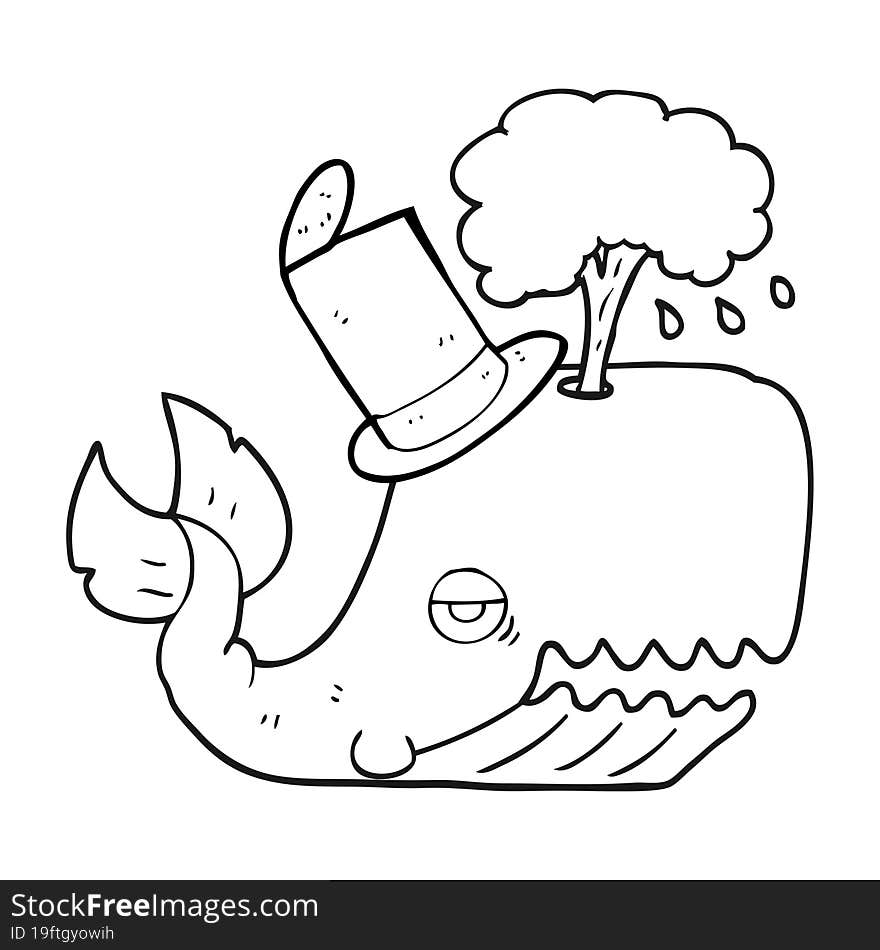 black and white cartoon whale spouting water