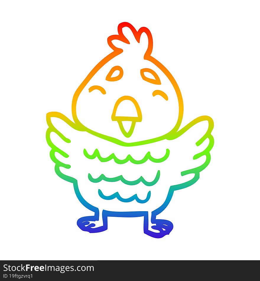 Rainbow Gradient Line Drawing Cartoon Red Bird