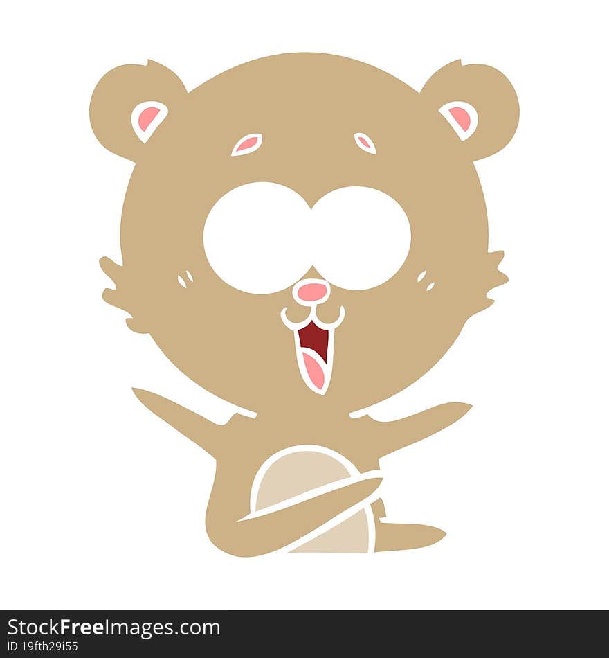 laughing teddy  bear flat color style cartoon