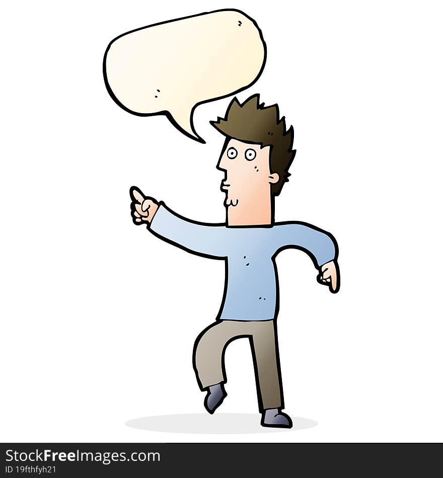 Cartoon Worried Man Pointing With Speech Bubble