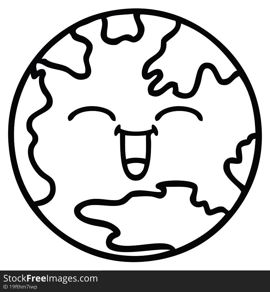 line drawing cartoon planet earth