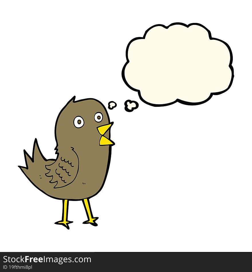 cartoon tweeting bird with thought bubble