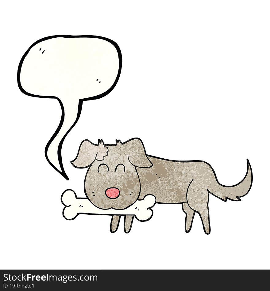 speech bubble textured cartoon dog with bone