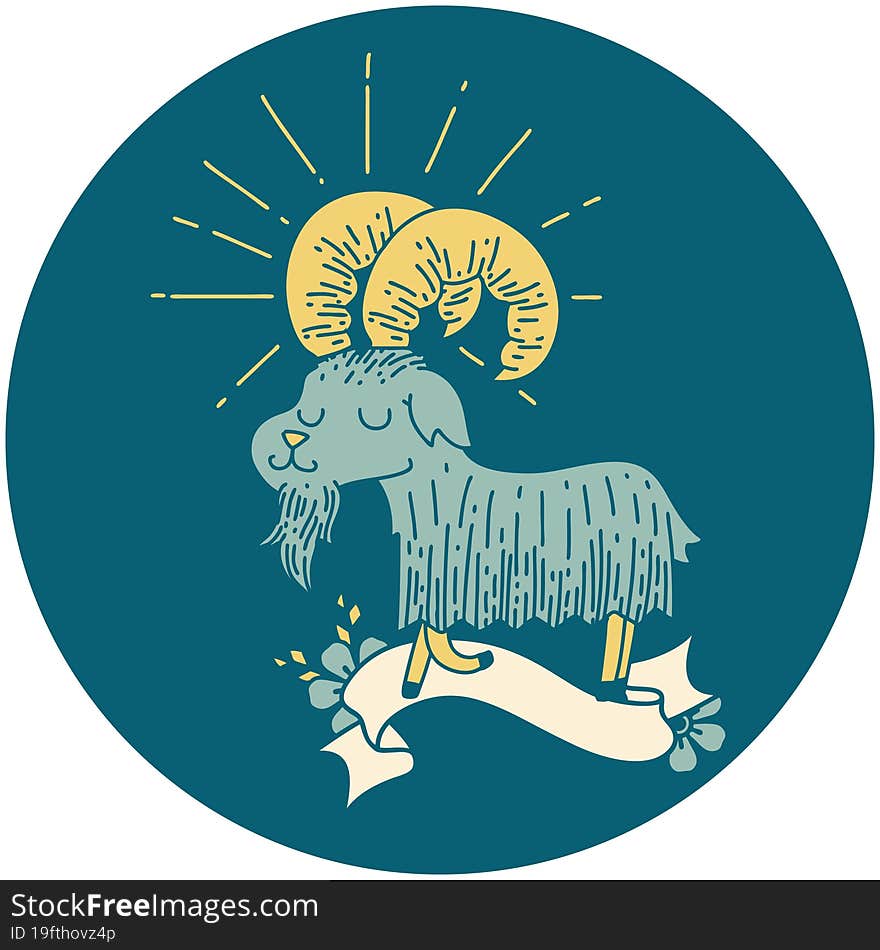 icon of a tattoo style happy goat