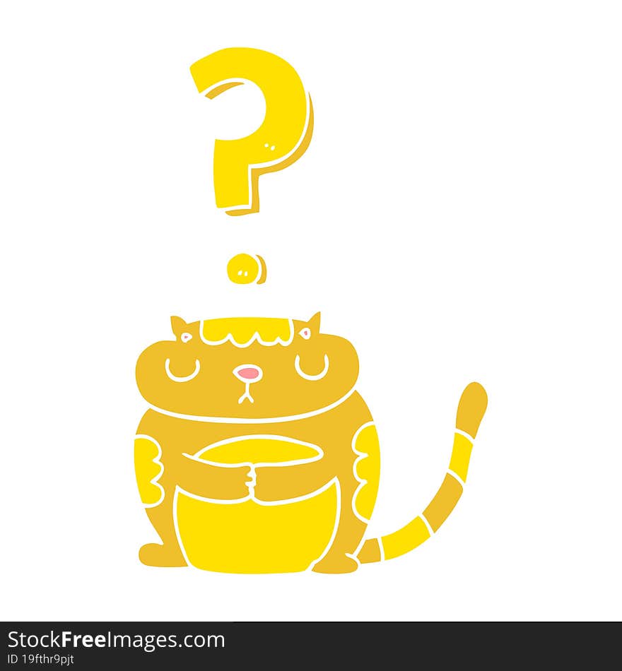 flat color style cartoon cat with question mark