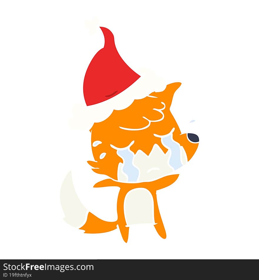 Crying Fox Flat Color Illustration Of A Wearing Santa Hat