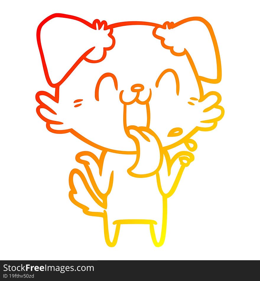 warm gradient line drawing cartoon panting dog shrugging shoulders