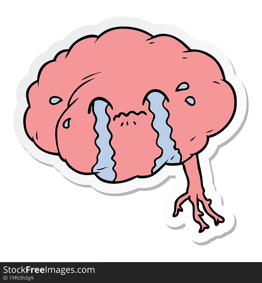 sticker of a cartoon brain with headache