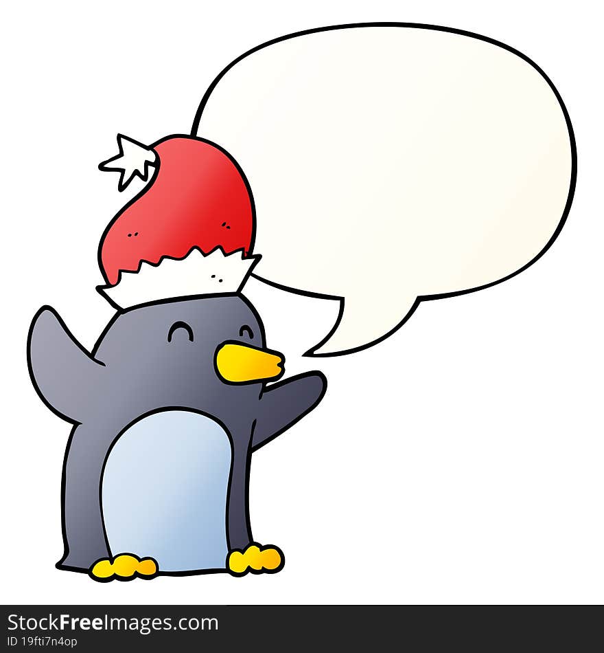 cute cartoon christmas penguin and speech bubble in smooth gradient style