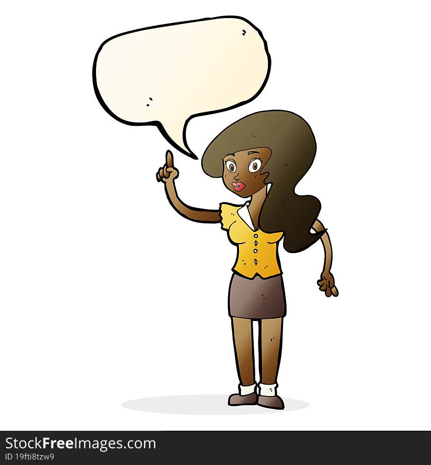 Cartoon Pretty Woman With Idea With Speech Bubble