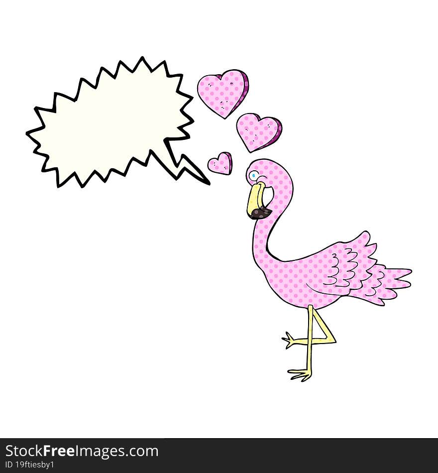 freehand drawn comic book speech bubble cartoon flamingo in love