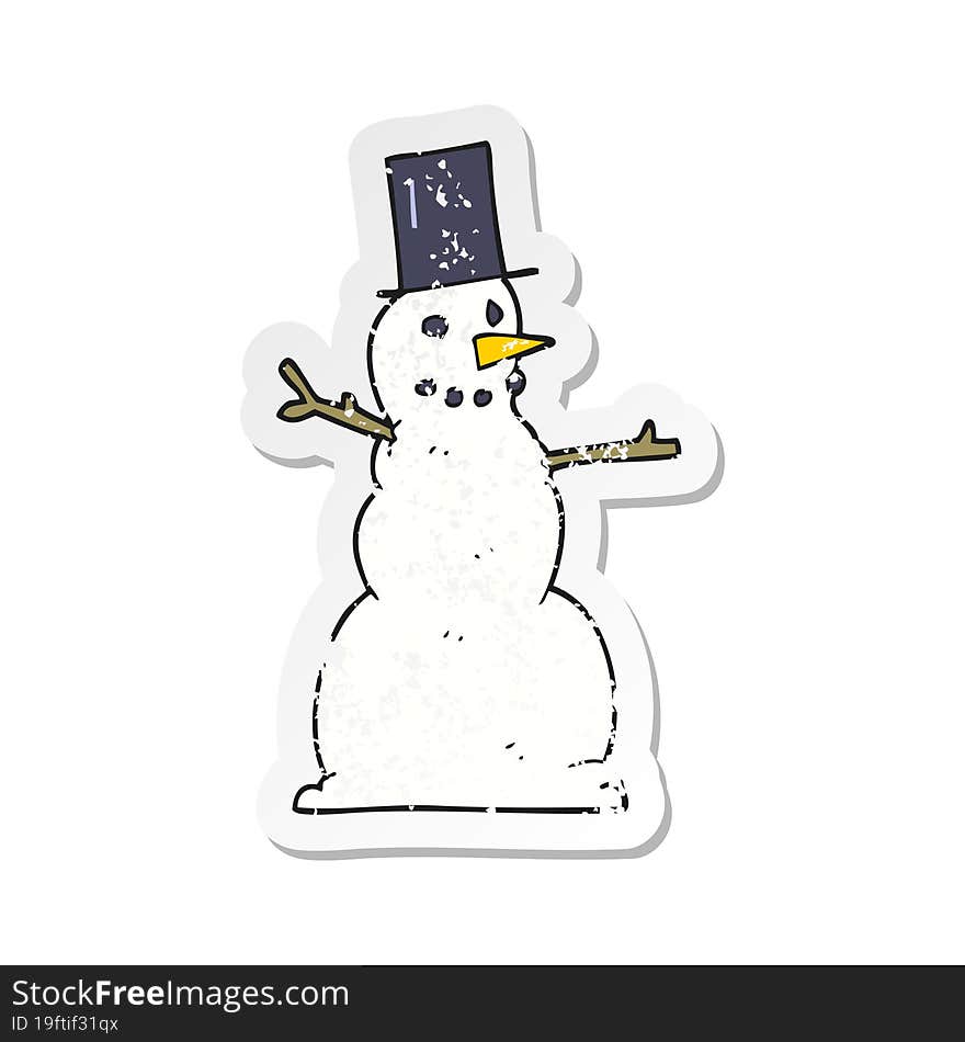 retro distressed sticker of a cartoon snowman