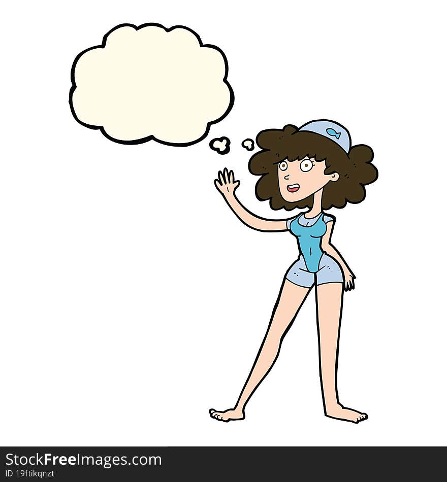 Cartoon Swimmer Woman With Thought Bubble