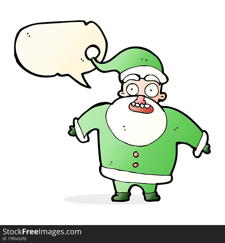 cartoon shocked santa claus with speech bubble