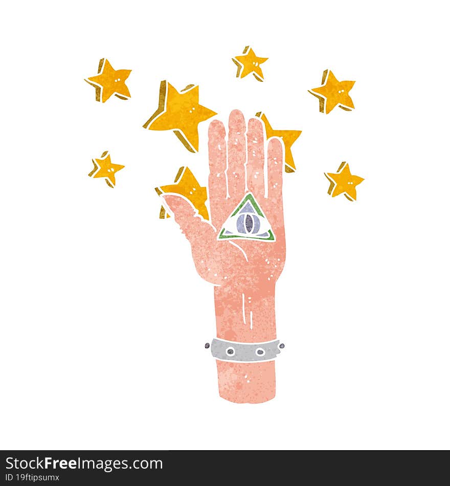 cartoon mystic eye hand symbol