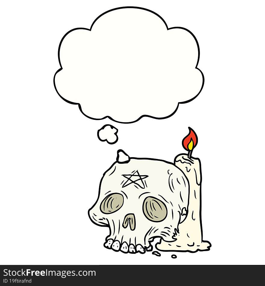 Cartoon Spooky Skull And Candle And Thought Bubble