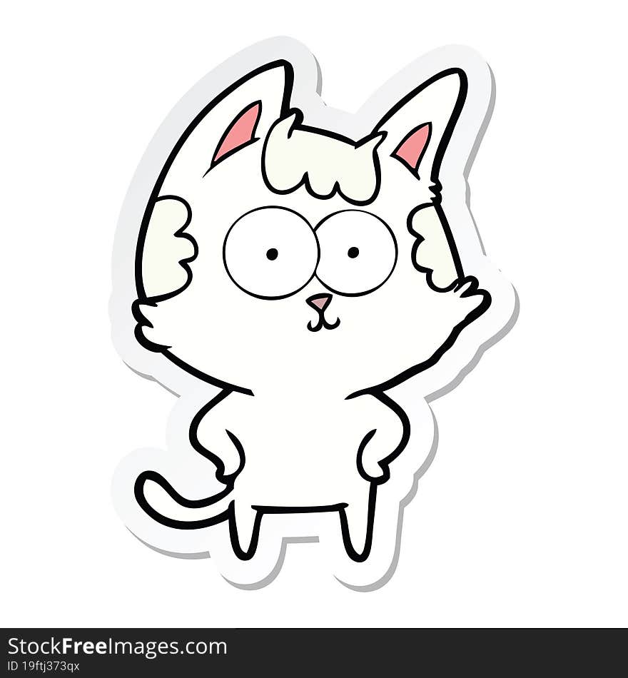 sticker of a happy cartoon cat