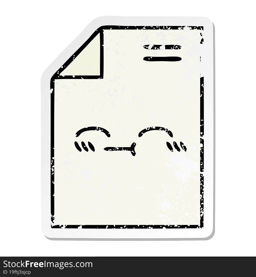 distressed sticker of a cute cartoon sheet of paper