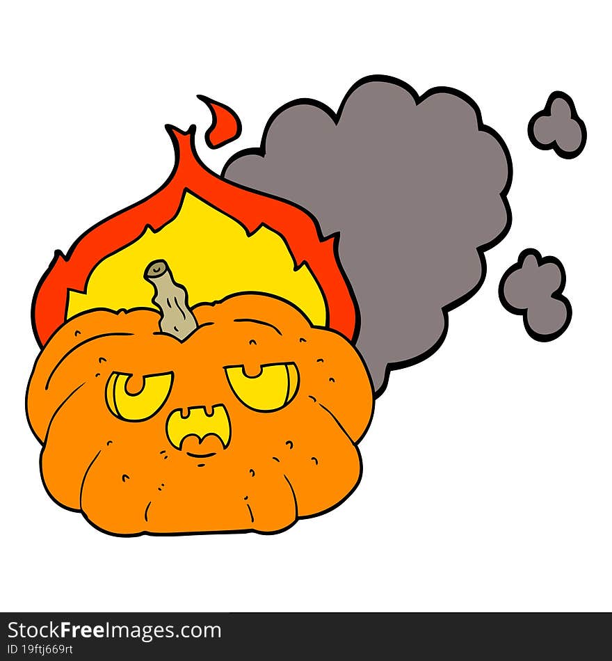 cartoon flaming halloween pumpkin