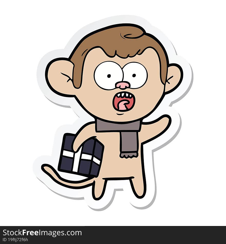 sticker of a cartoon shocked monkey